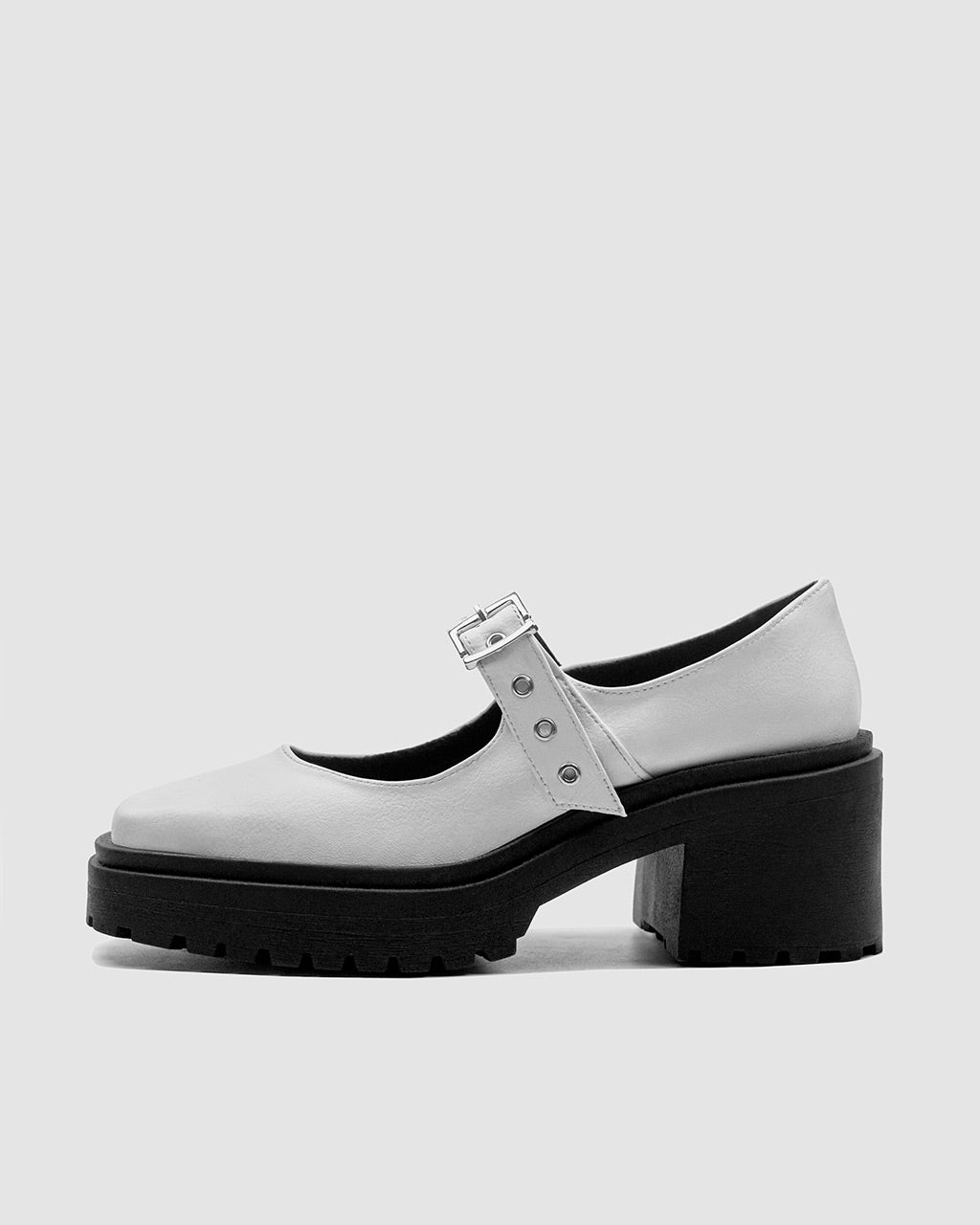 Squared Mary Jane Pumps White ze skóry z winogron - sample sale