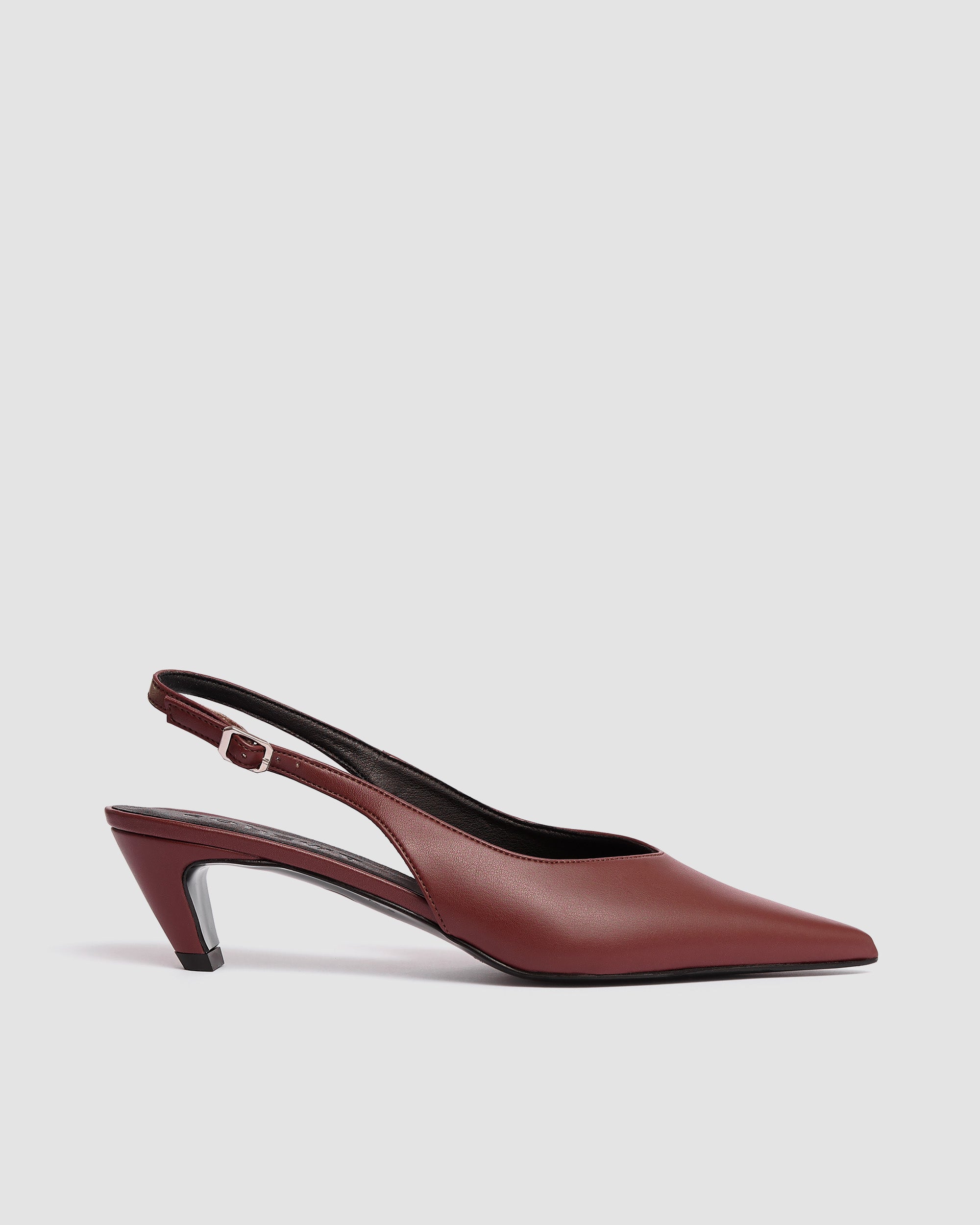 Kitten Heels Burgund bordowe czółenka z odkrytą piętą