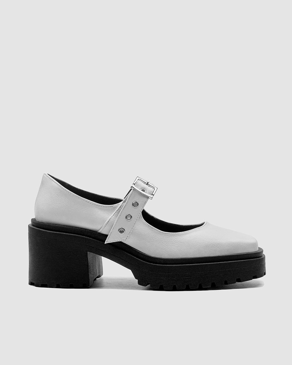 Squared Mary Jane Pumps White ze skóry z winogron - sample sale