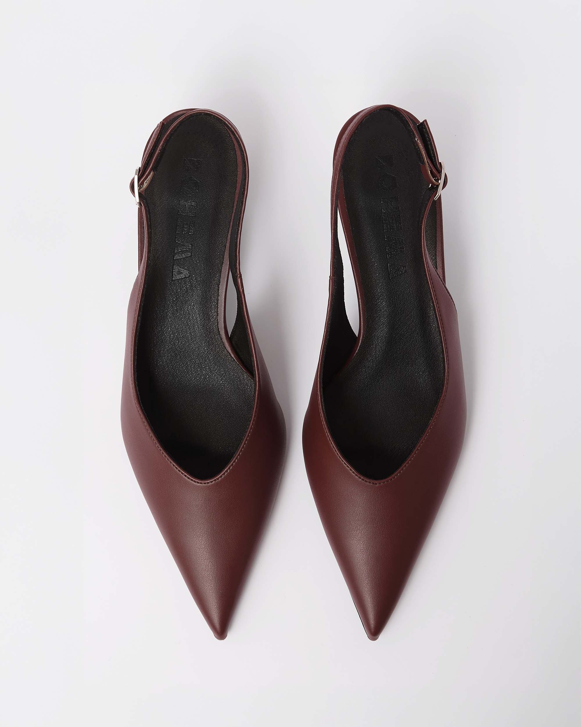 Kitten Heels Burgund bordowe czółenka z odkrytą piętą