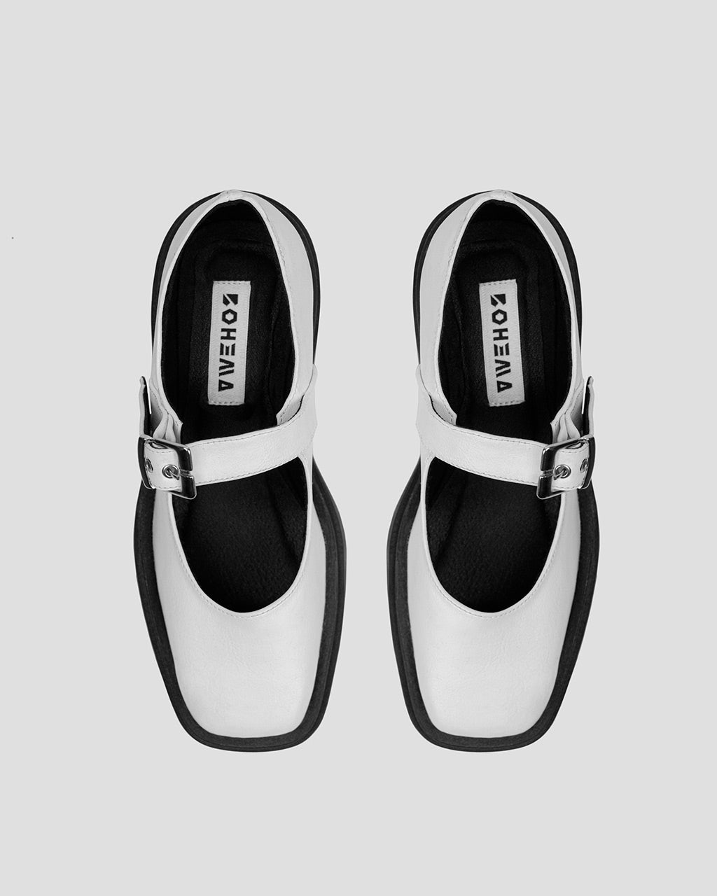 Squared Mary Jane Pumps White ze skóry z winogron - sample sale
