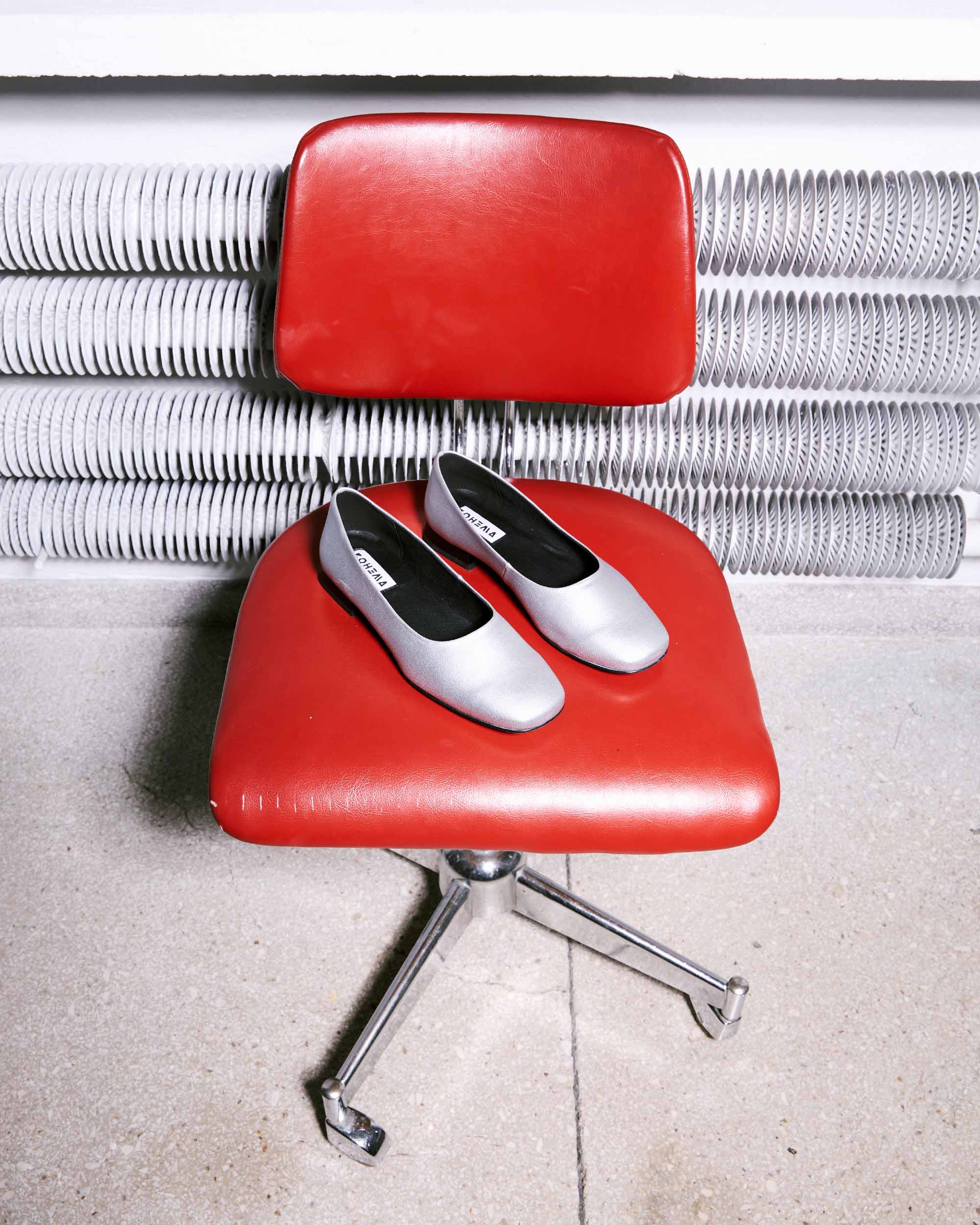 Silver Diana Pumps srebrne baleriny z kwadratowym noskiem