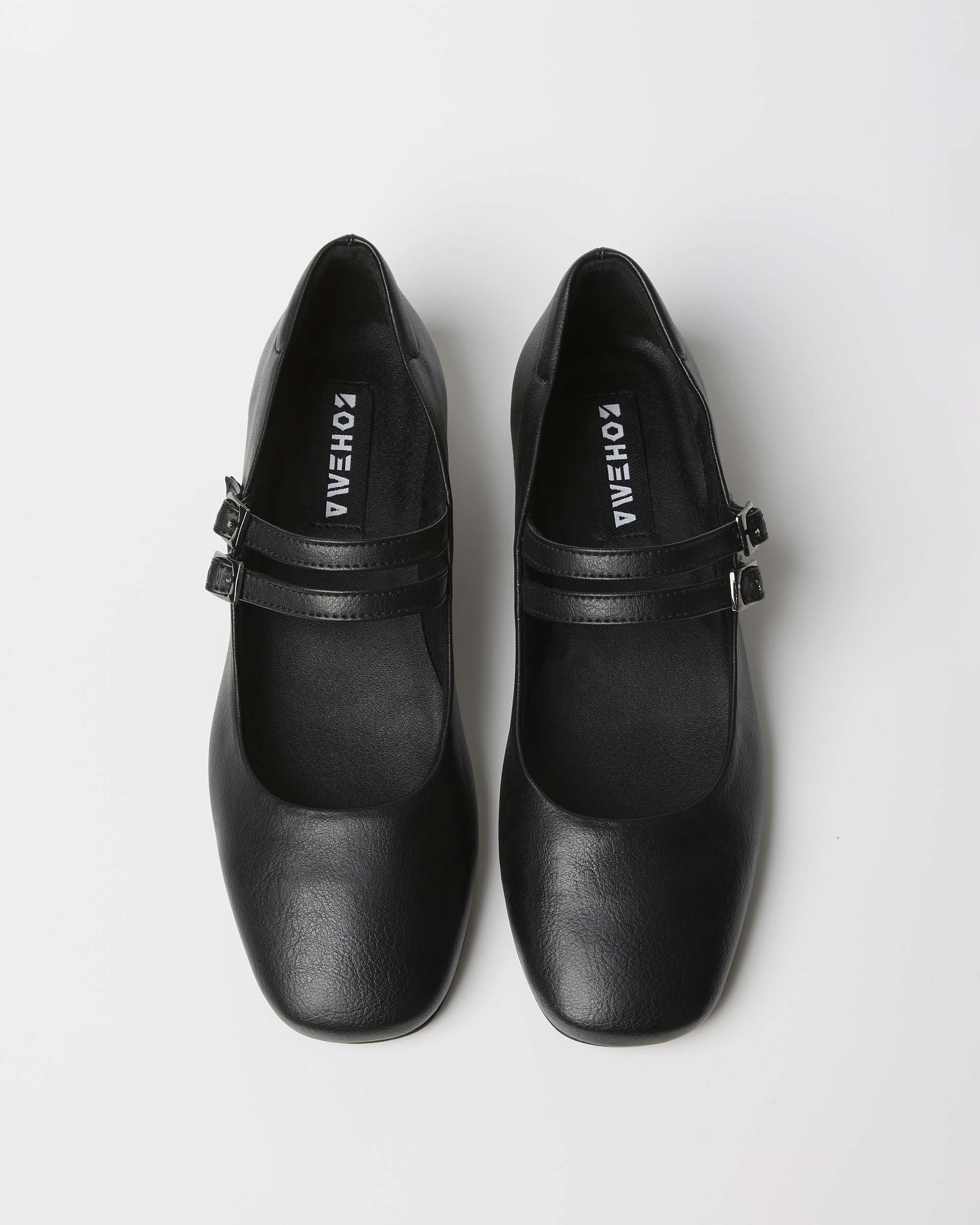 Blackberry Mary Jane Pumps czarne baleriny ze skóry z winogron