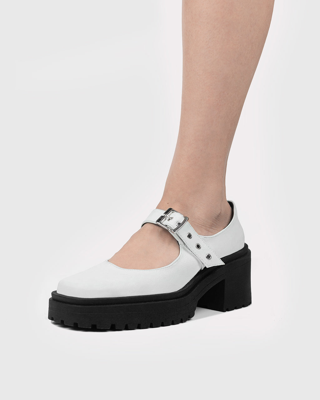 Squared Mary Jane Pumps White ze skóry z winogron - sample sale