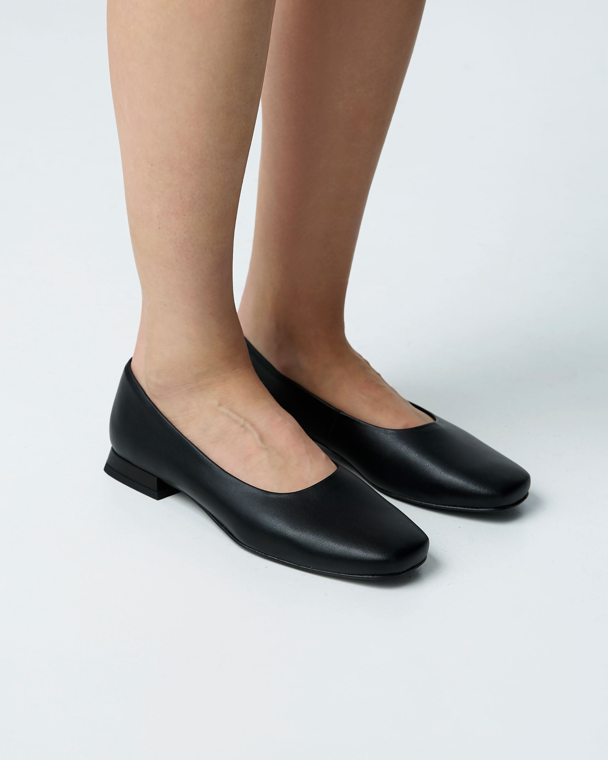 Black Diana Pumps czarne baleriny z kwadratowym noskiem