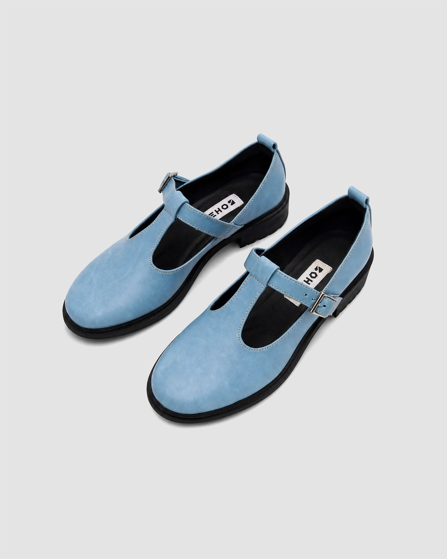 Curtsy Mary Jane BOHEMA jasnoniebieskie buty ze skóry roślinnej, para, widok z góry