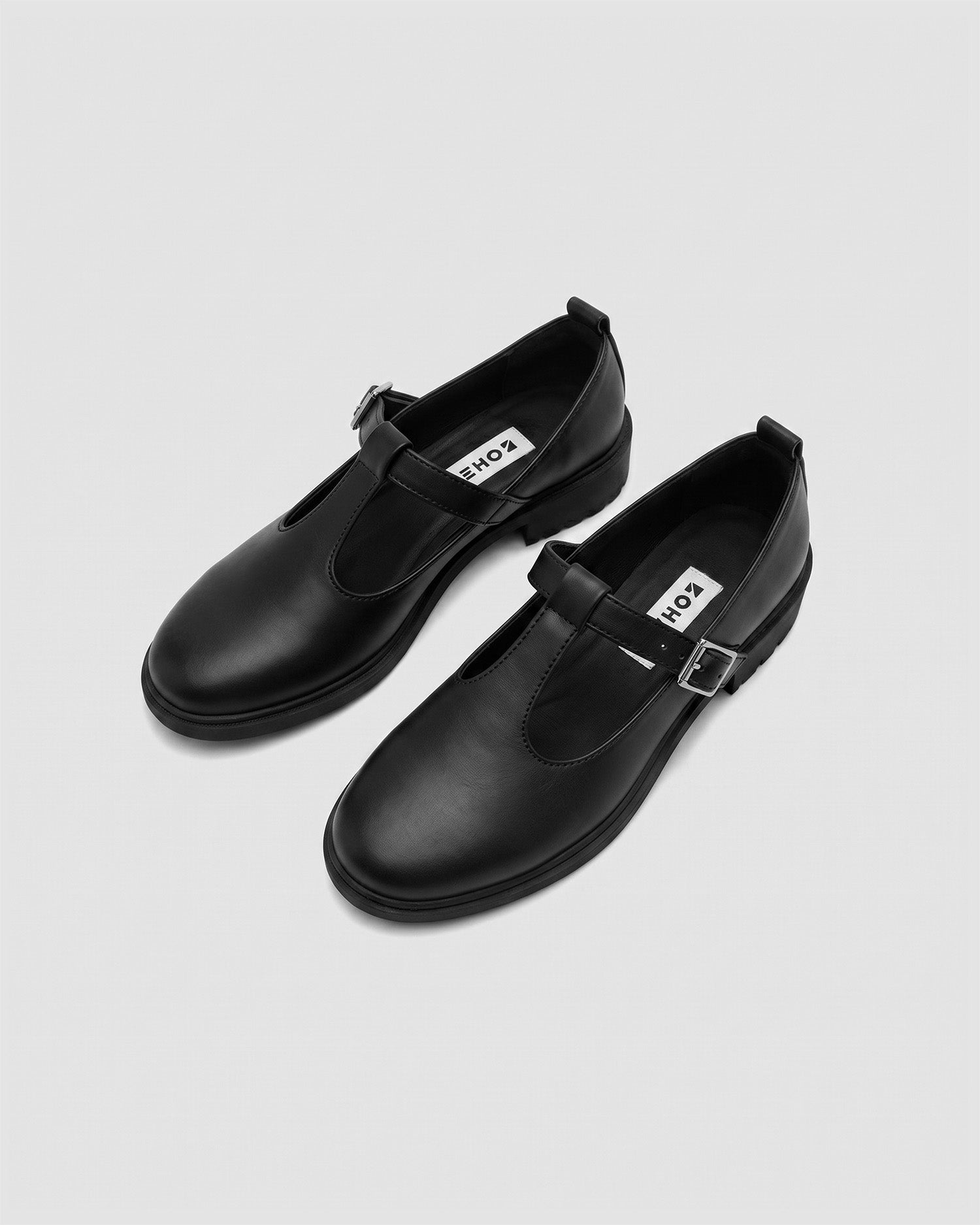 Curtsy Mary Jane BOHEMA czarne buty ze skóry roślinnej, para, widok z góry