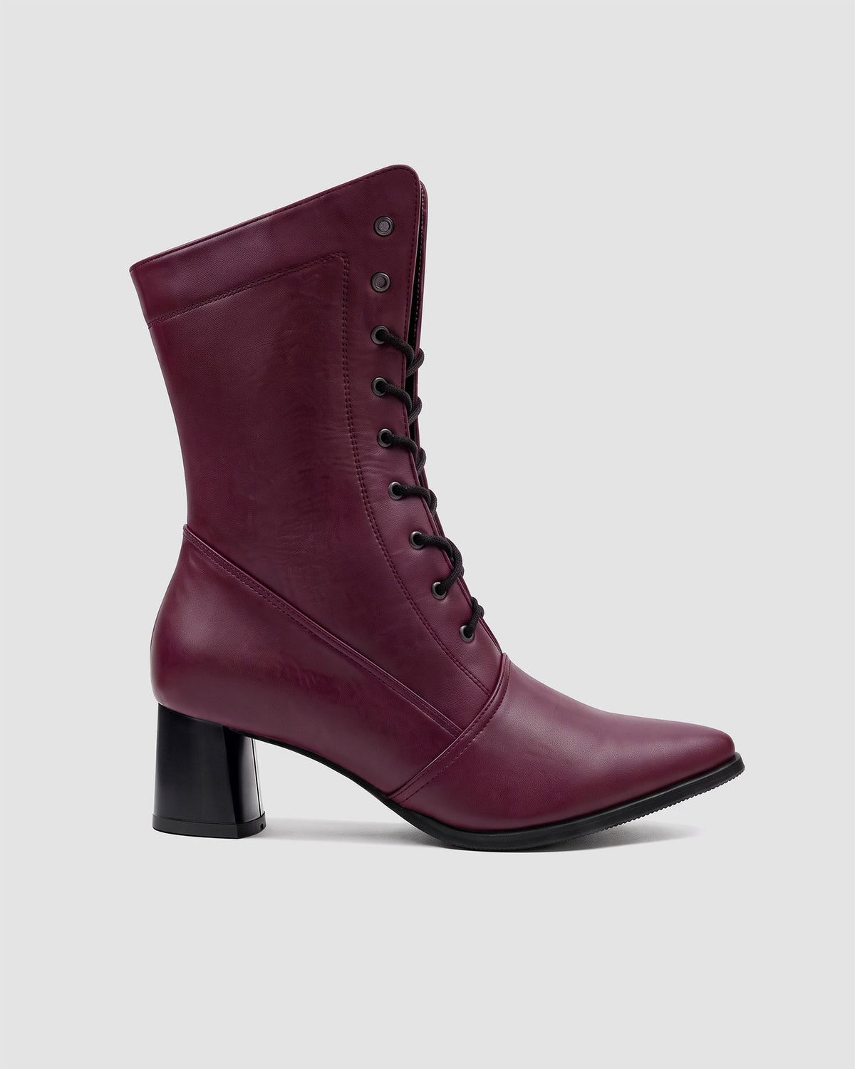 Bordowe botki High Boots z roślinnej skóry, widok z boku