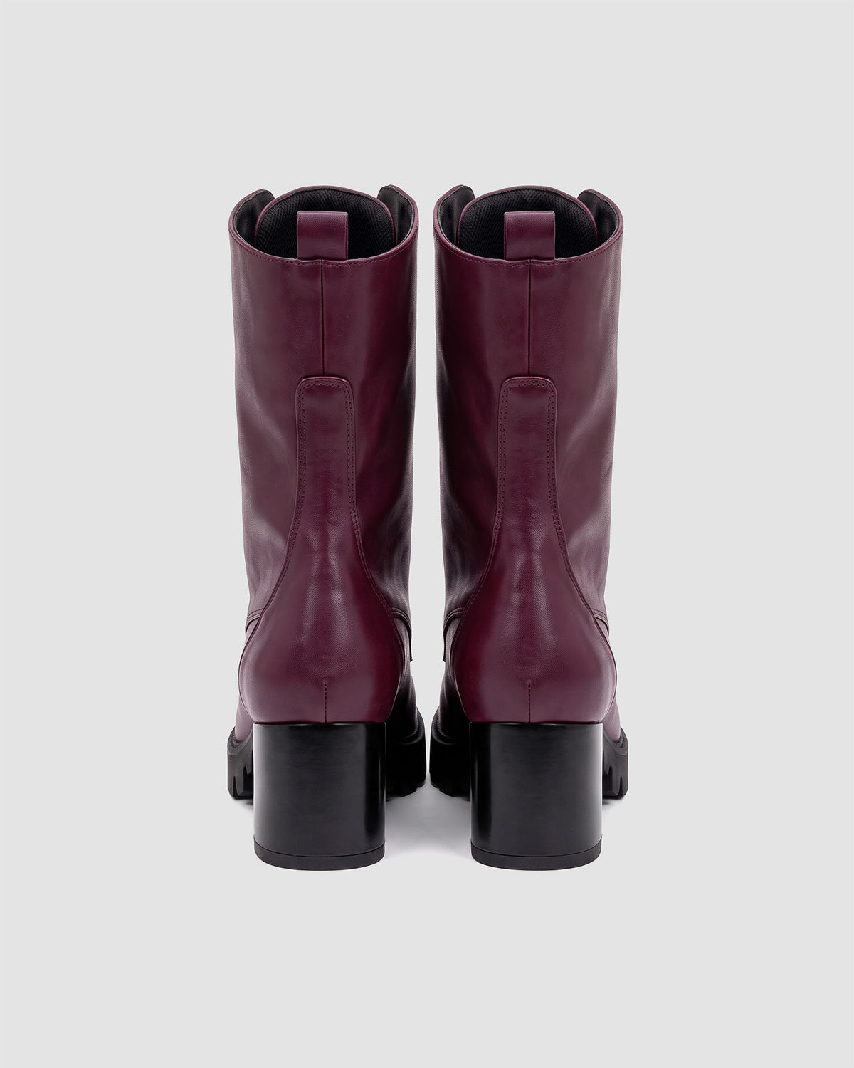 Bordowe botki High Boots z roślinnej skóry, widok z tyłu