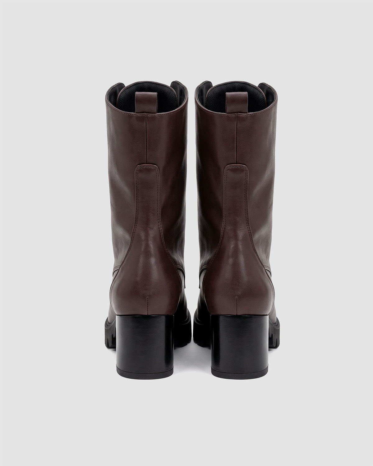 Czekoladowe botki High Boots z roślinnej skóry, widok z tyłu