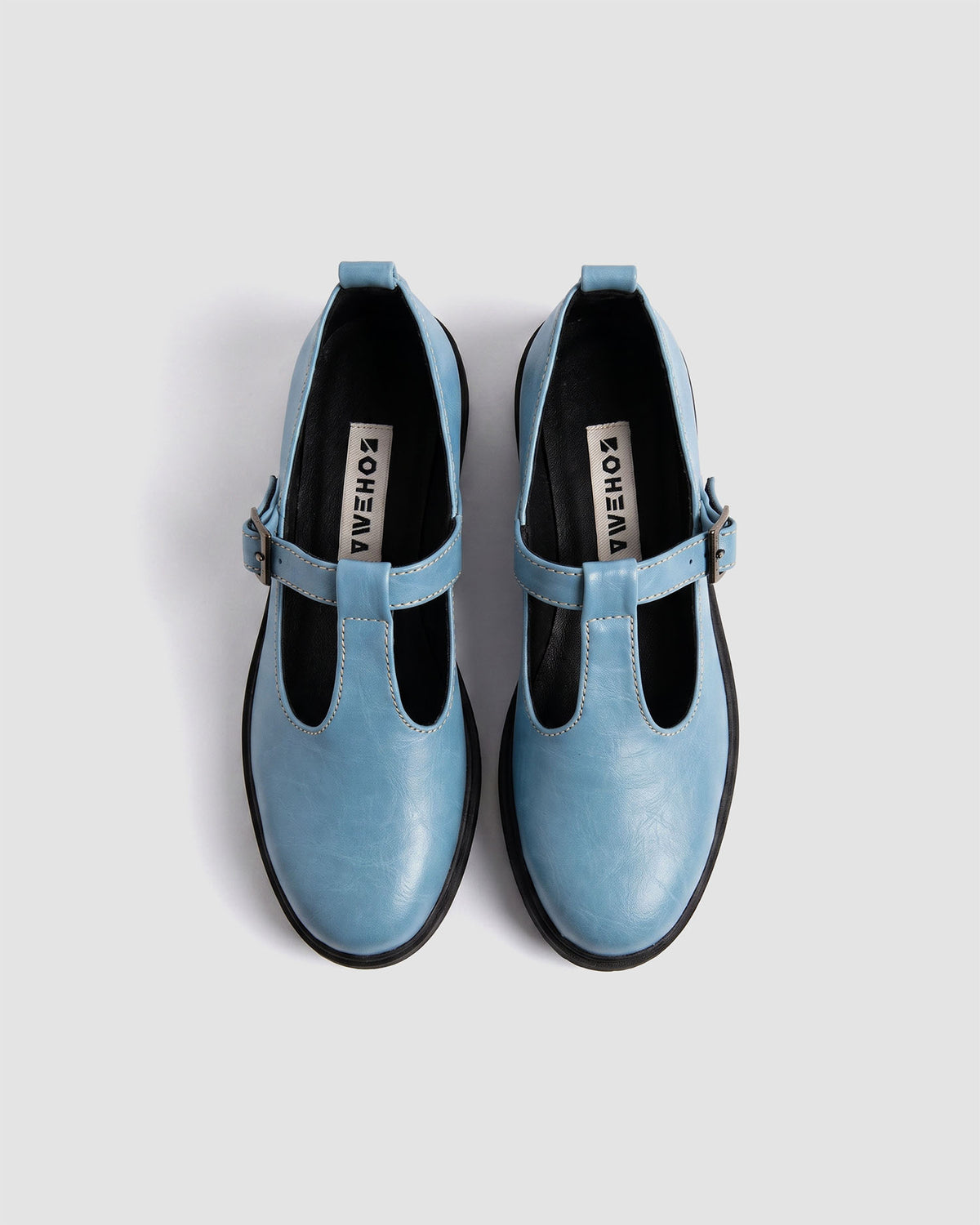Jasnoniebieskie buty Mary Jane damskie ze skóry roślinnej, Curtsy, BOHEMA Clothing