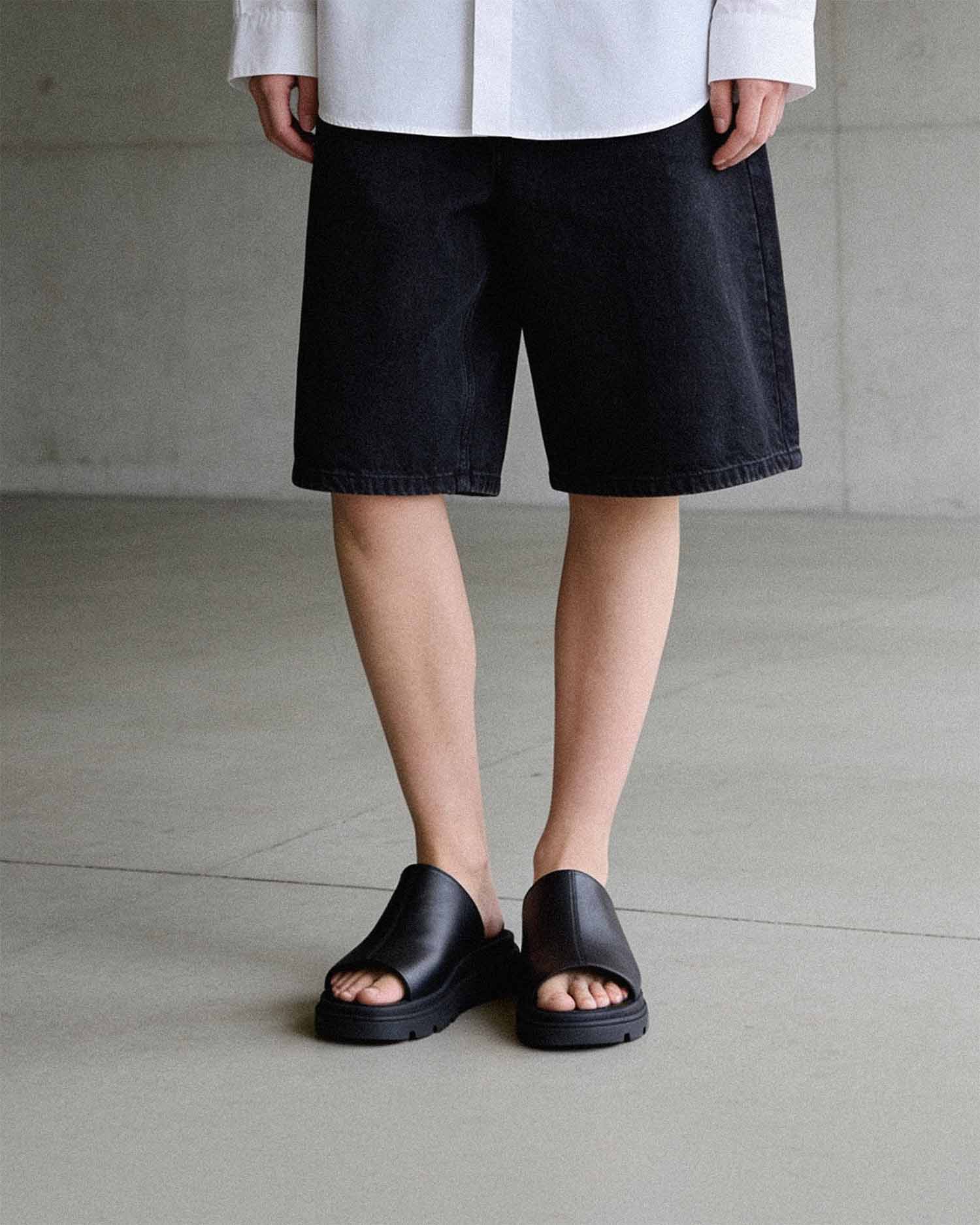 BOHEMA - Kado Slides Klapki Czarne, ze skóry roślinnej, polska rodzinna marka