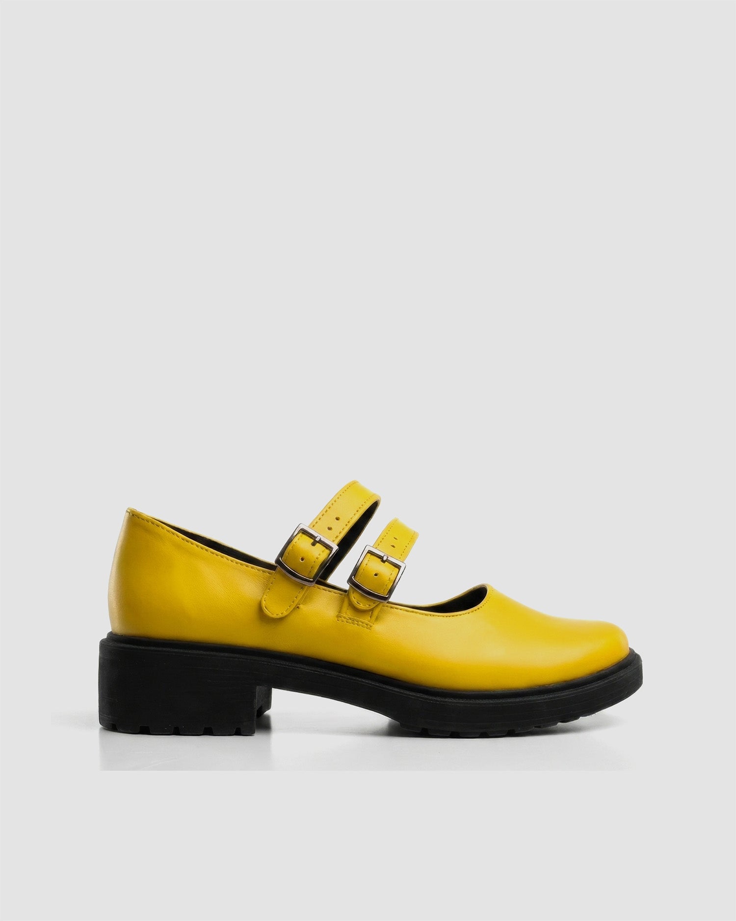 Twin Mary Jane Yellow baleriny, skóra z winogron, widok z tyłu, buty wegańskie BOHEMA Kolbuszowa