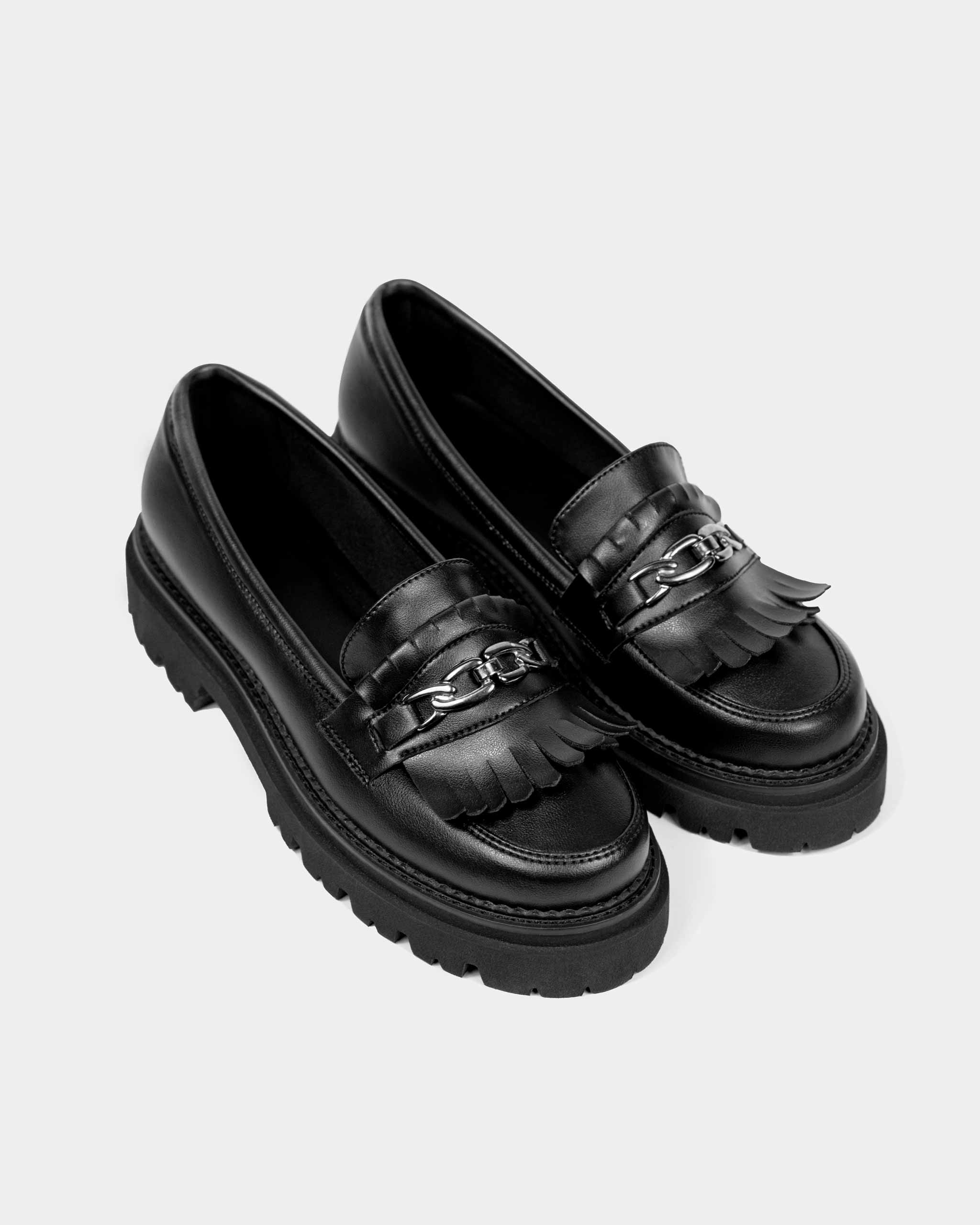 Wegańskie loafersy damskie ze skóry z winogron Chunky Loafers Black