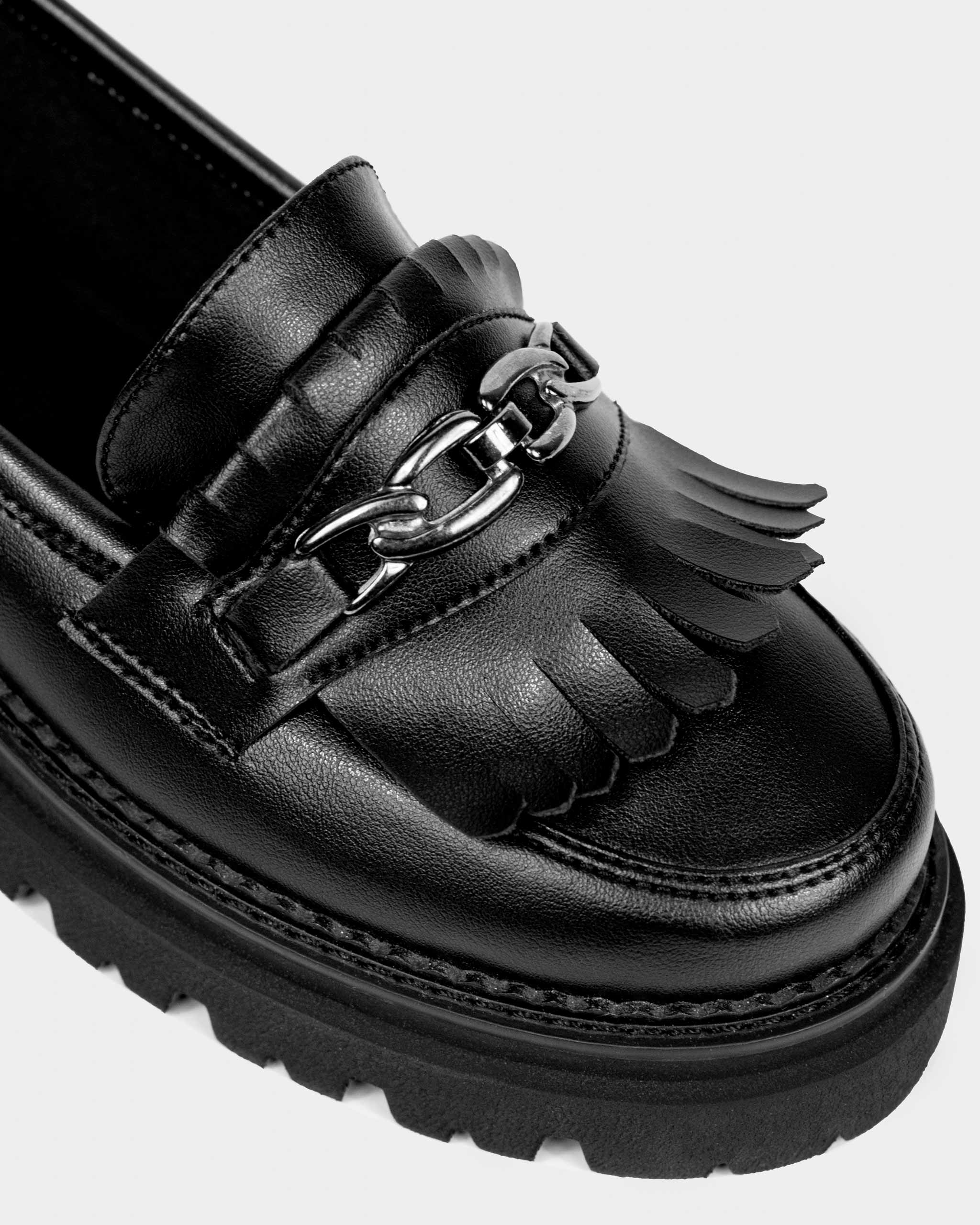 Wegańskie loafersy damskie ze skóry z winogron Chunky Loafers Black