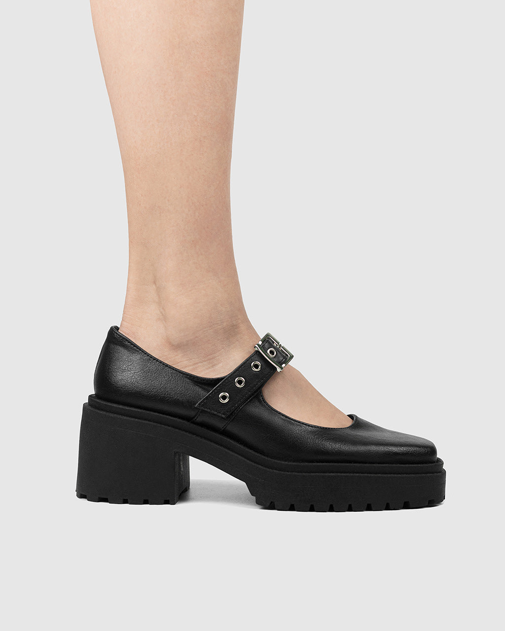 Wegańskie baleriny w stylu Mary Jane Squared Pumps Black