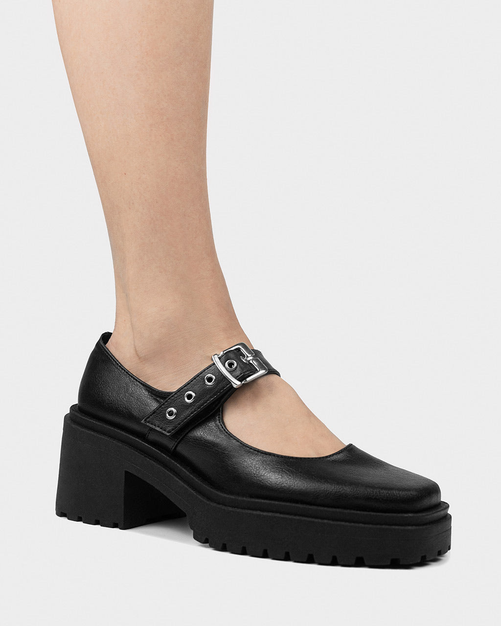 Wegańskie baleriny w stylu Mary Jane Squared Pumps Black