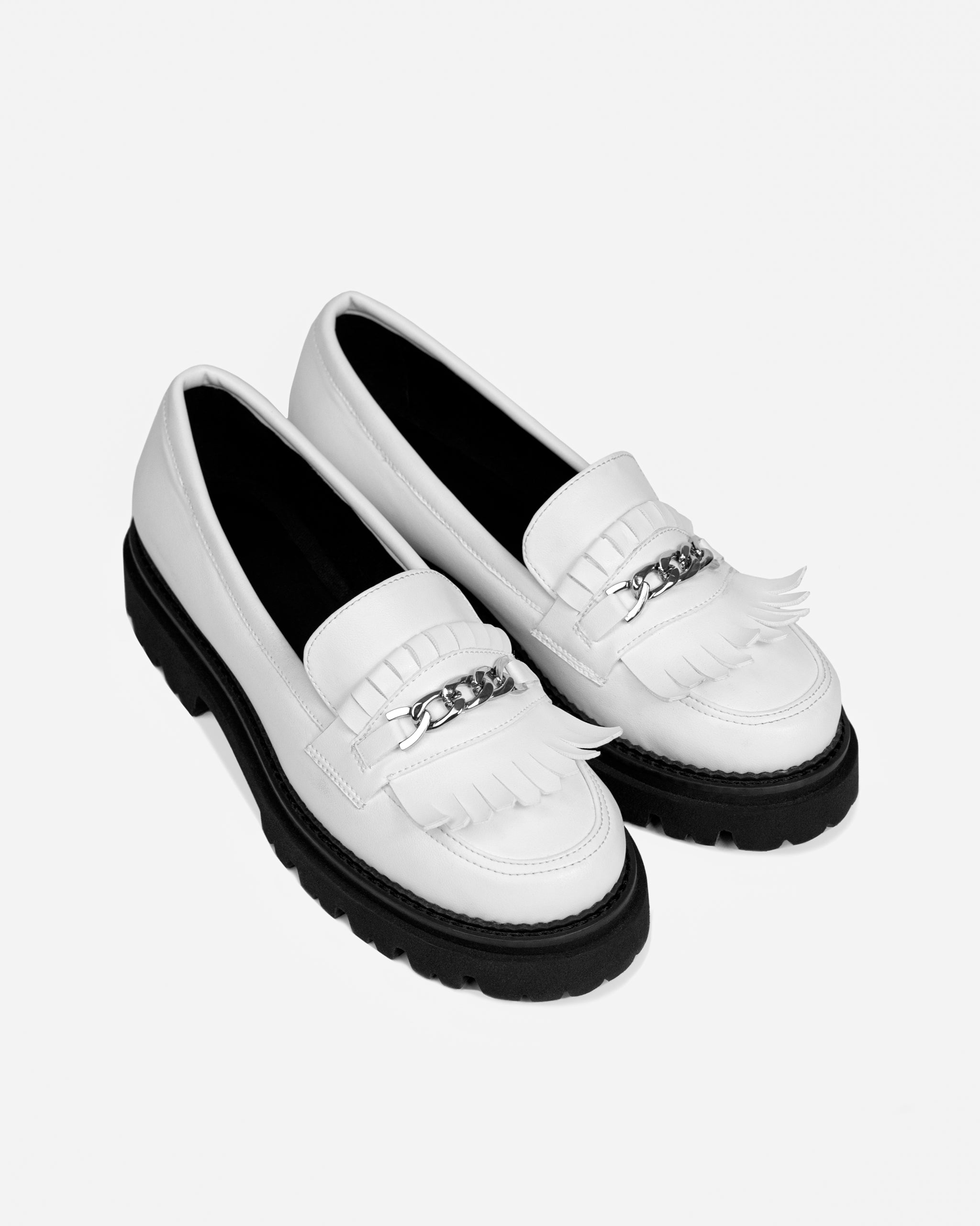 Wegańskie loafersy damskie ze skóry z winogron Chunky Loafers White