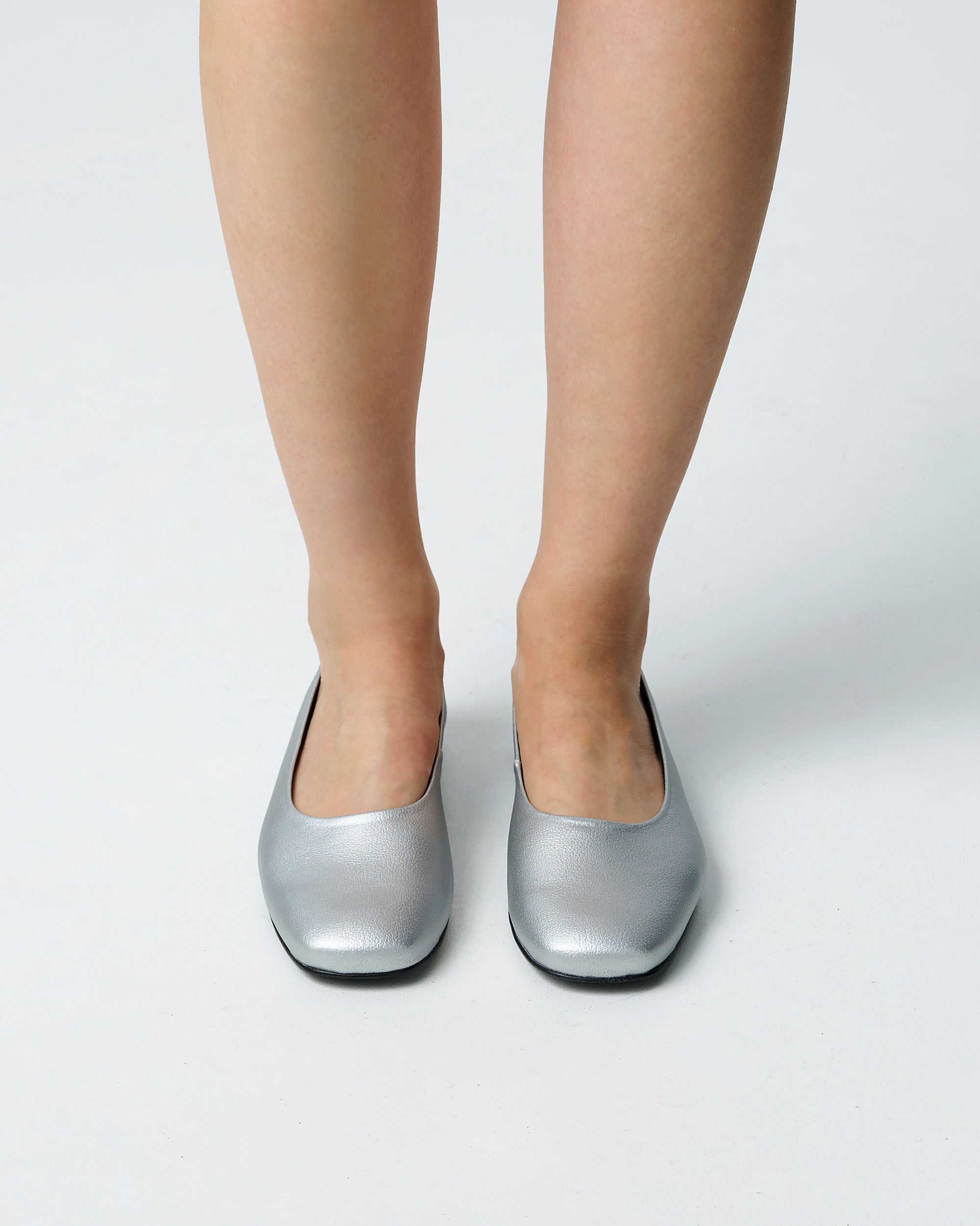 Silver Diana Pumps srebrne baleriny z kwadratowym noskiem