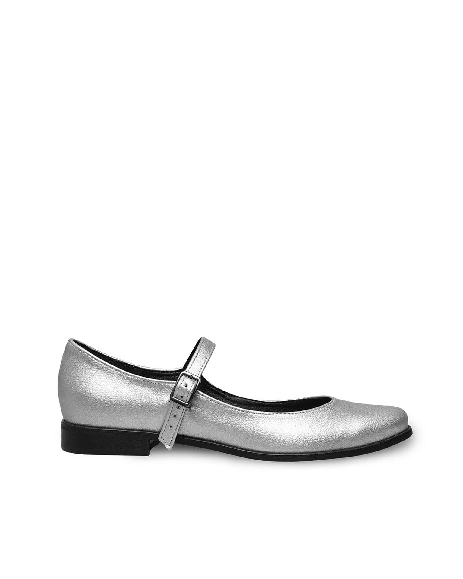 Silvery Mary Jane Pumps srebrne baleriny ze skóry z winogron