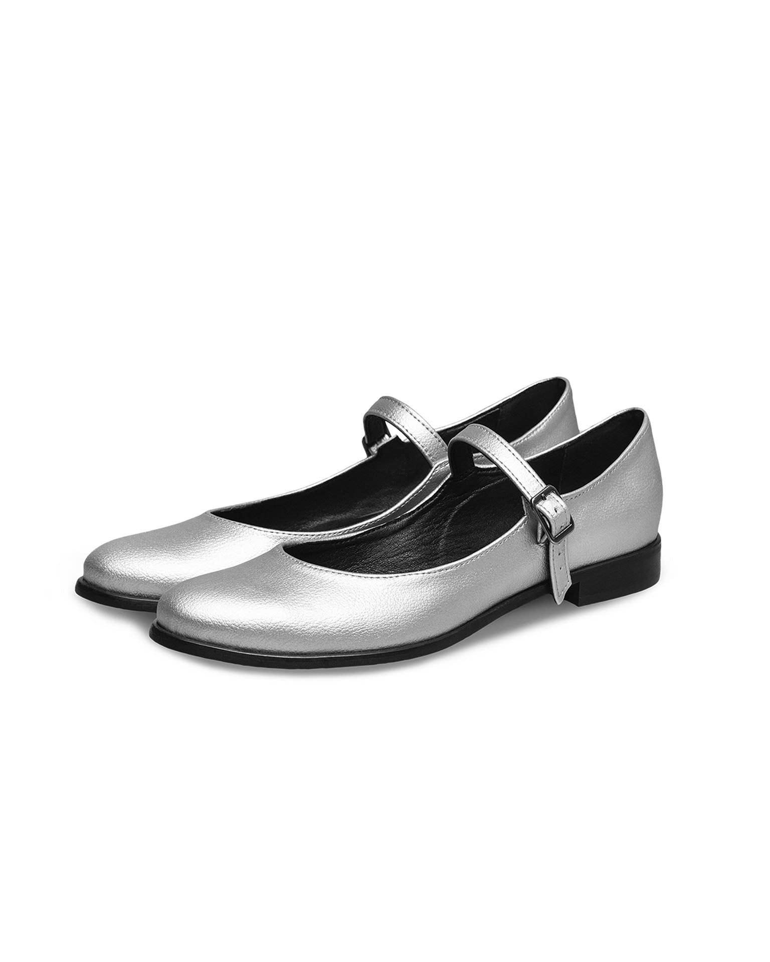 Silvery Mary Jane Pumps srebrne baleriny ze skóry z winogron