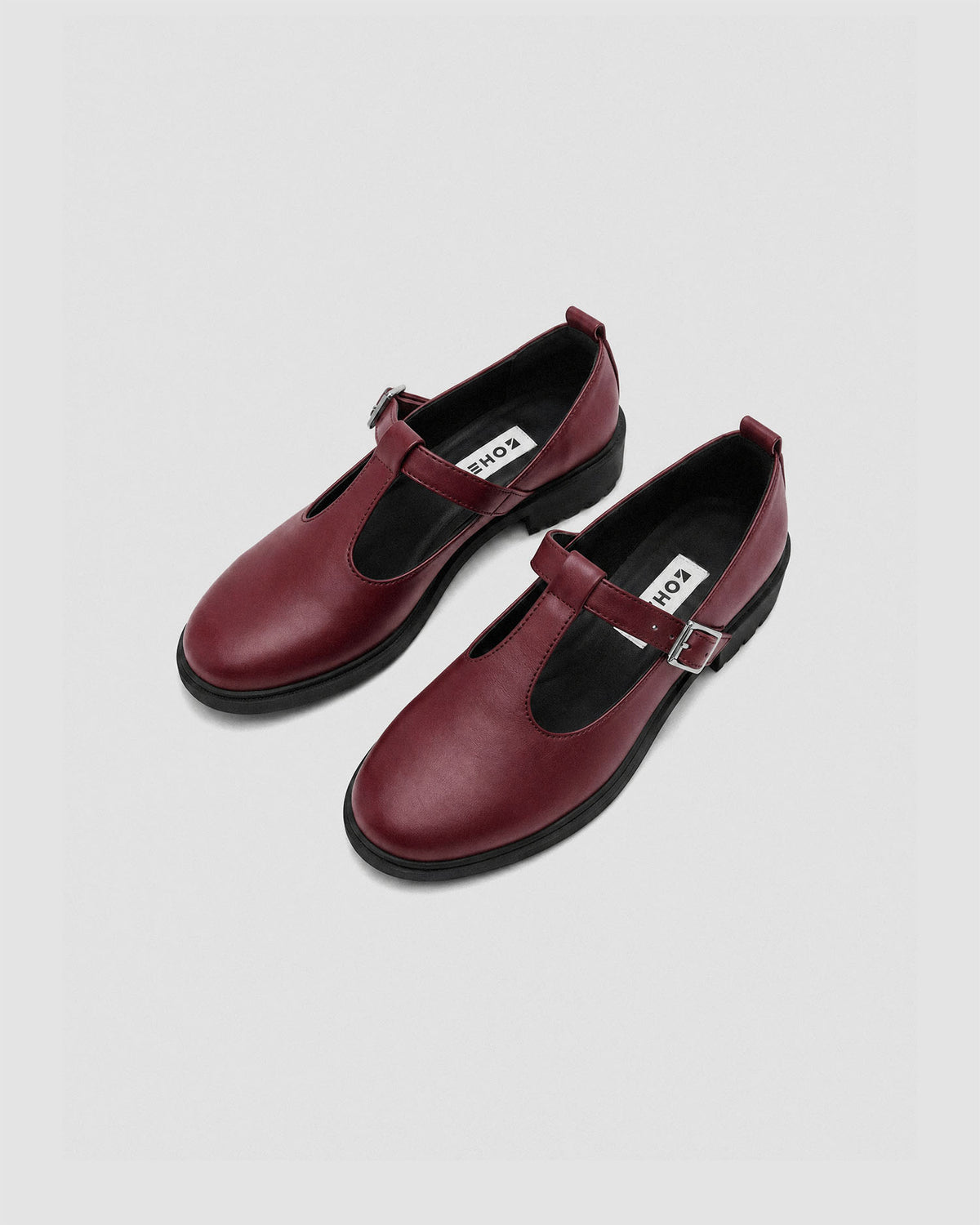 Bordowe buty Mary Jane damskie z paskiem ze skóry roślinnej, Curtsy BOHEMA