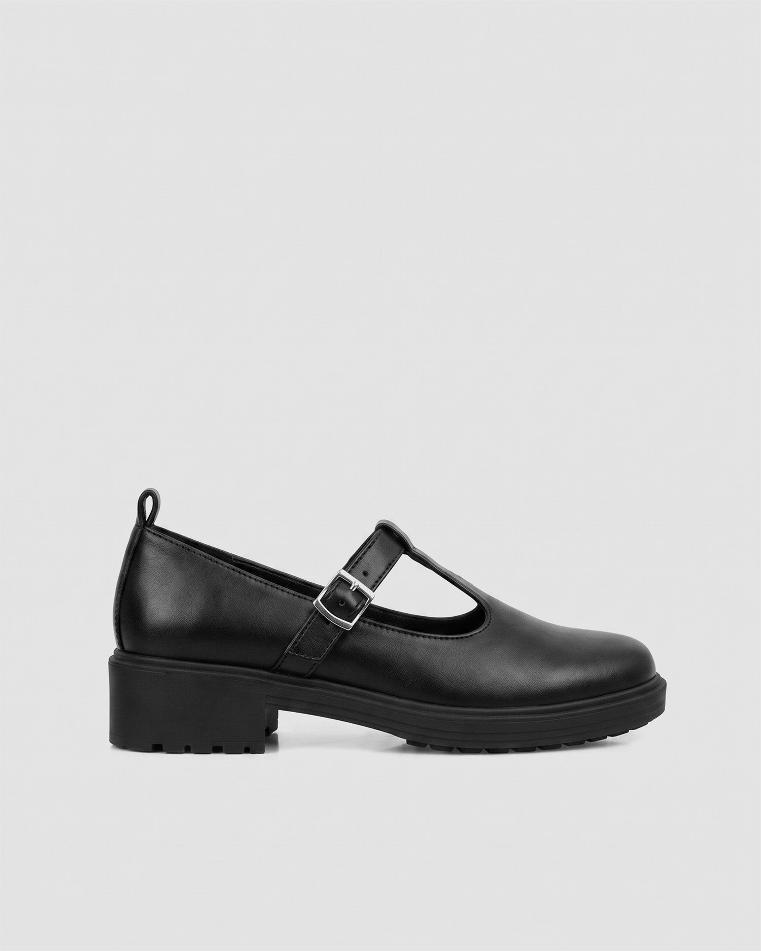 Curtsy Mary Jane BOHEMA czarne buty z paskiem ze skóry roślinnej, widok z boku