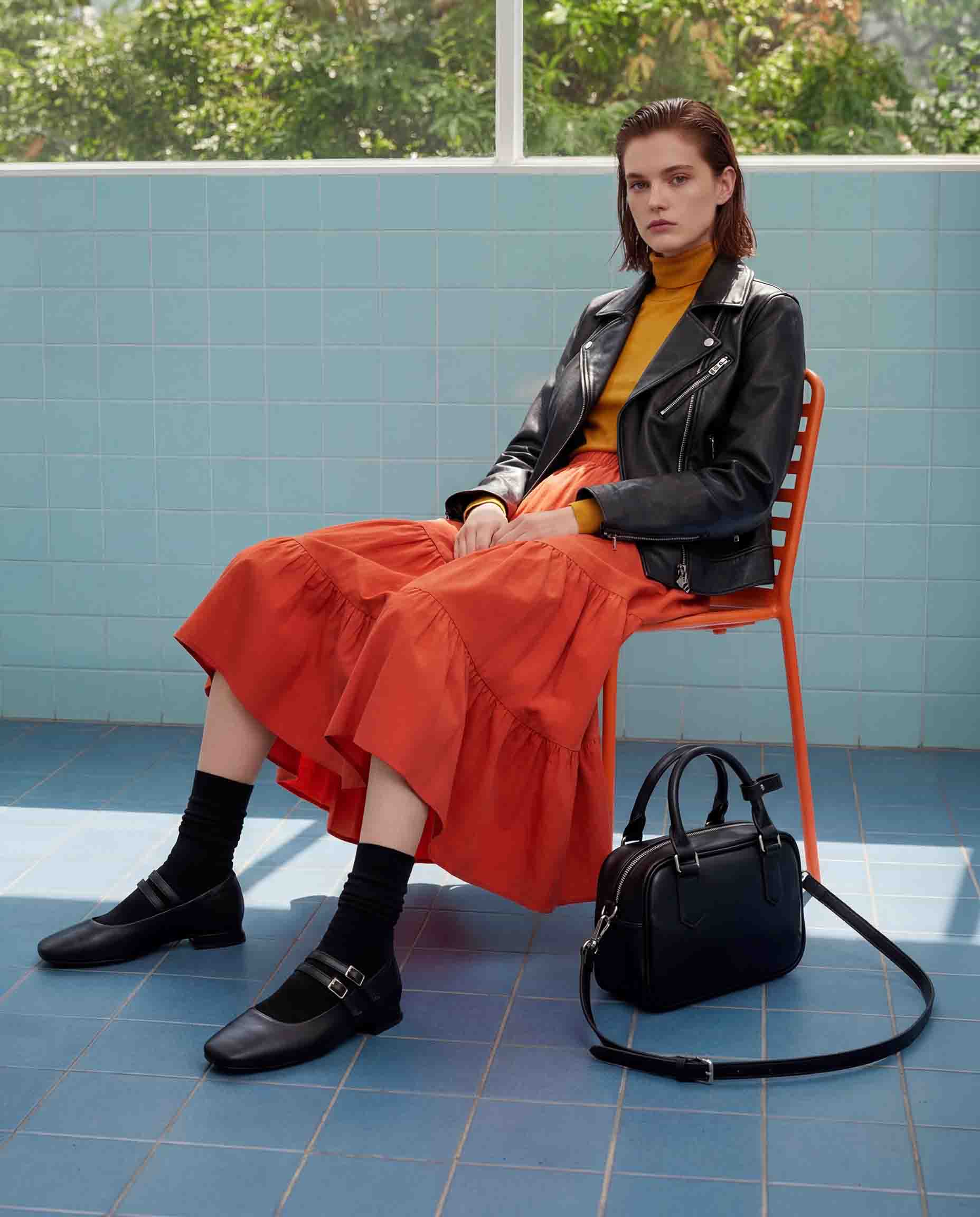 Blackberry Mary Jane Pumps czarne baleriny ze skóry z winogron