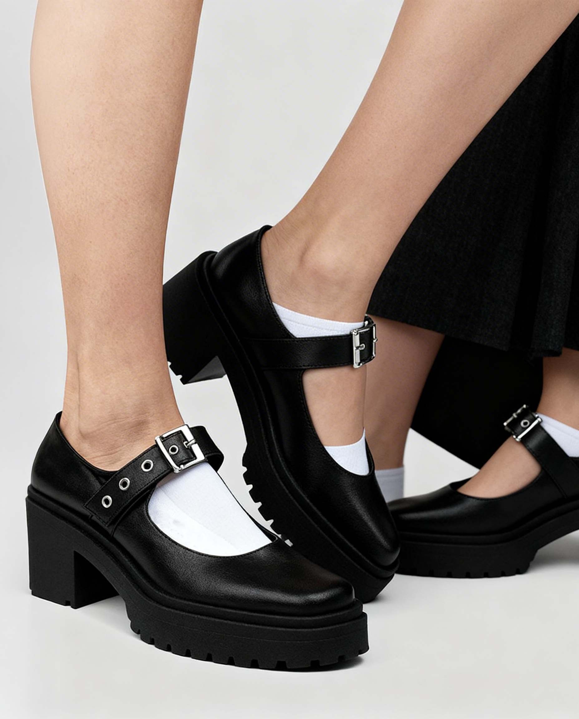 Squared Pumps Black baleriny w stylu Mary Jane ze skóry, detal, buty wegańskie BOHEMA Kolbuszowa