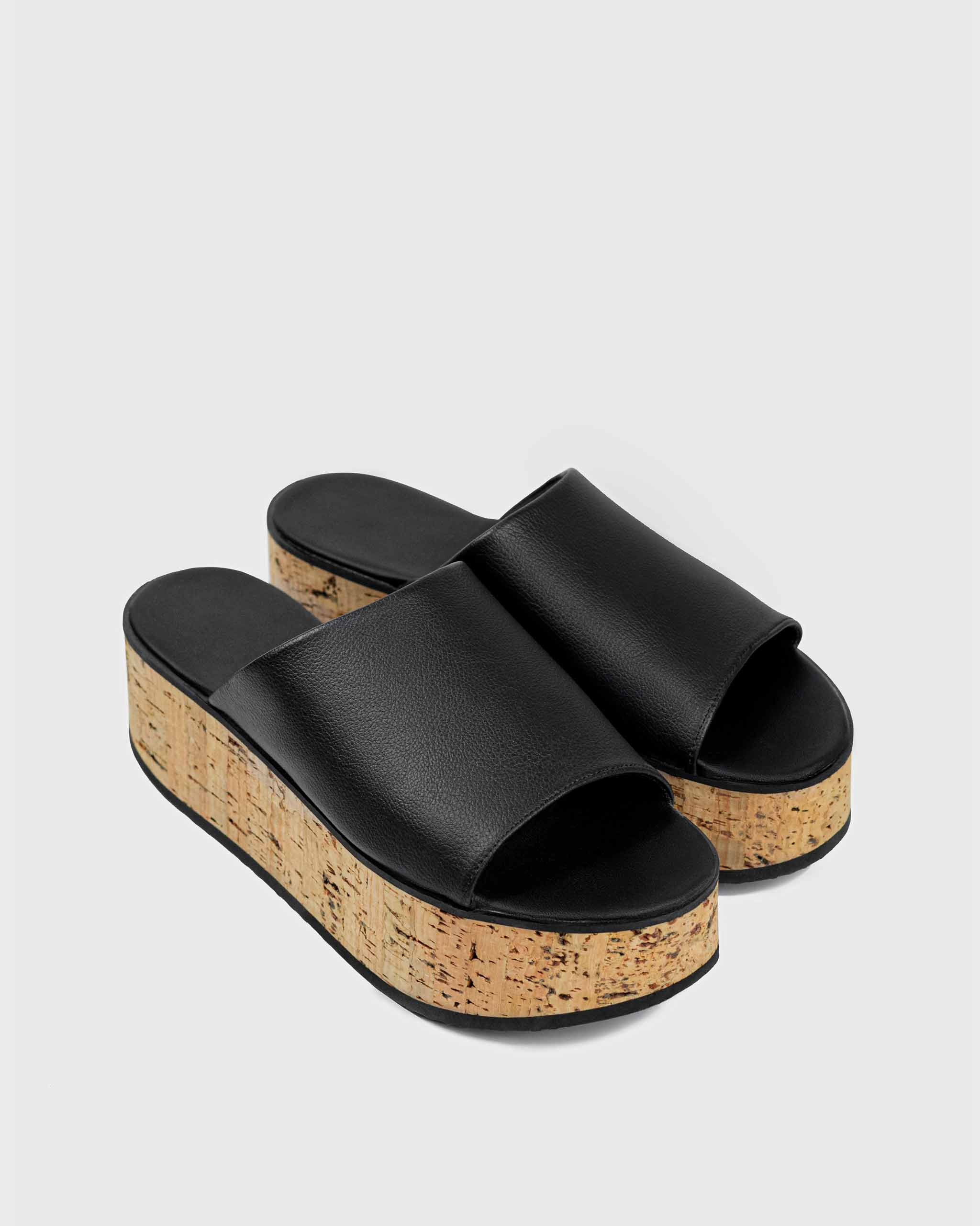 Geigi Flatforms Black klapki z roślinnej skóry z winogron