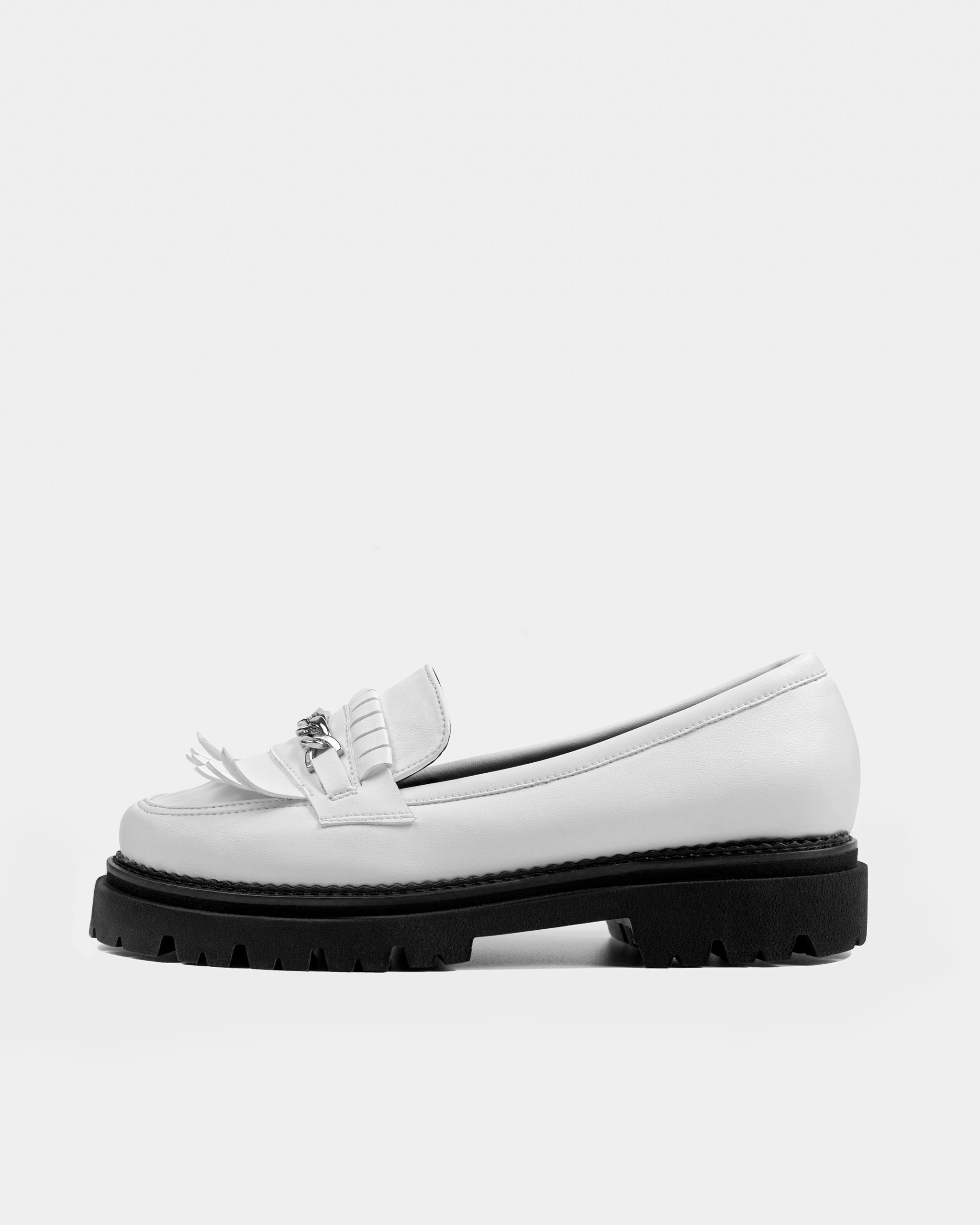 Wegańskie loafersy damskie ze skóry z winogron Chunky Loafers White