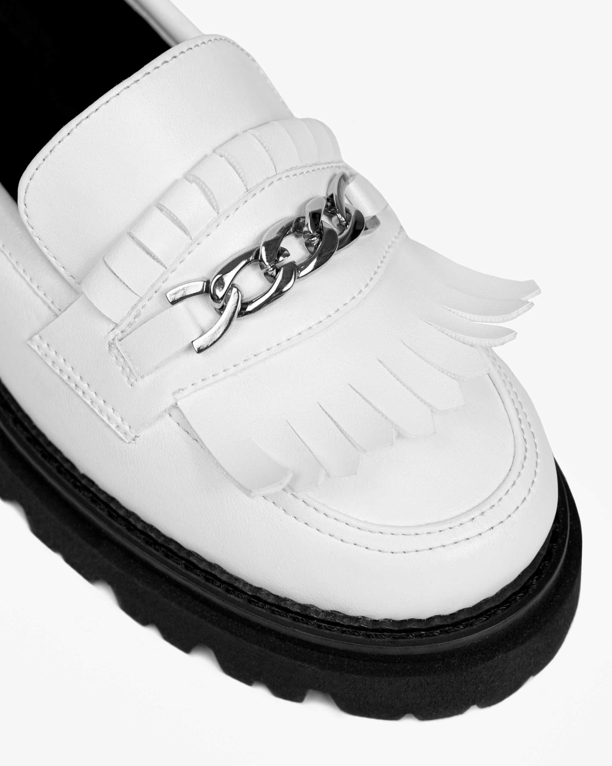 Wegańskie loafersy damskie ze skóry z winogron Chunky Loafers White